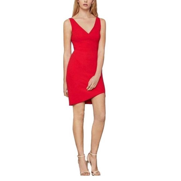 BCBGMAXAZRIA red sleeveless double-V sheath asymmetrical mini cocktail dress 12 - Picture 5 of 12